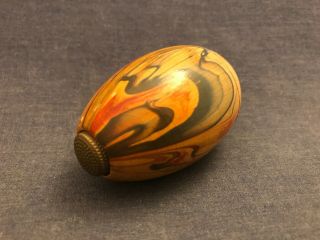 Antique Wood Egg Thimble Sewing Kit Hidden Needles Vintage Swirl Wooden