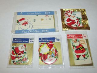 5 Nos Vintage Diecut Christmas Gift Tags Seals Address Labels Santa
