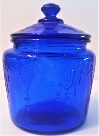 Cobalt Blue Glass Mini Ginger Jar With Lid Raised Embossed Design 4 Inch / 06