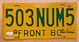 1999 Front Bc Baja California Mexico Auto License Plate " 503 Num 5 " Mexican