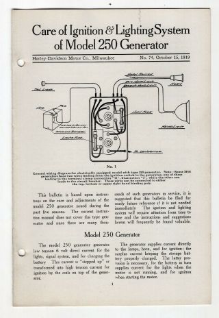 1919 Harley - Davidson Service Dept Bulletin,  Care Ignition & Lighting