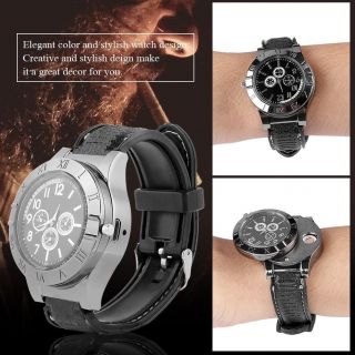 2 In 1 Wristwatch Watch,  Usb Rechargeable Cigarette Lighter Flameless Windproof