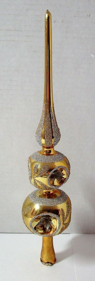 Vtg.  Christmas Glass 12 " Gold Tree Topper Romania Commodore Mfg.