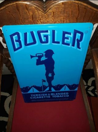 Metal Bugler Cigarette Sign Bugle Boy Army Band Camp Tobacco Military Horn