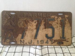 Vintage 1947 Jersey Nj Farmer License Plate Xa 7751 Larger Paint