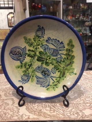Vintage Antique Mexican Pottery Folk Art Bird Wall Art Plate Charger Size 10”
