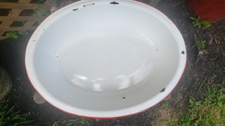 Vintage Large Oval Enamelware Red And White Basin