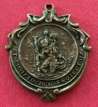 Antique Catholic Religious Medal - Gorgeous Very Old - Saint Christopher Ornate
