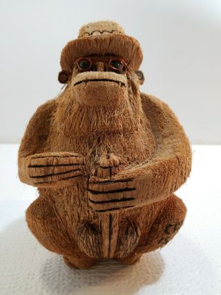 Vintage Coconut Primitive Monkey Hand Carved Cayman Islands Adult