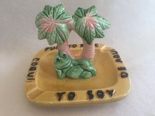 Vintage Souvenir Puerto Rico Ceramic Palm Ashtray Trinket Dish Frog