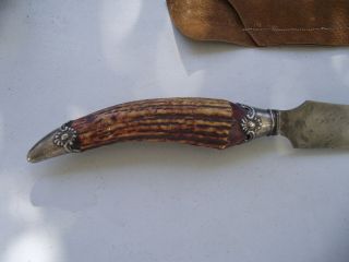 Vintage Antique Landers Frary Clark Aetna Knife Bone Antler Handle Sterling 16 "