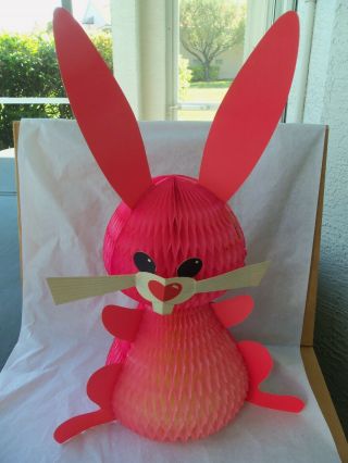 Vtg Easter Bunny Honeycomb Pink Decoration Tall 22 Inches Made In Denmark
