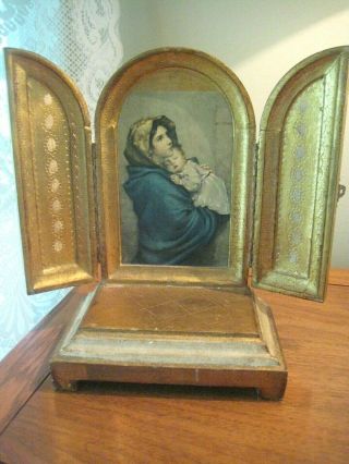 Florentine Madonna Music Box Gilt Wood Italian Reuge Swiss Movement Ave Maria