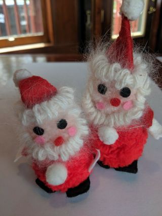2 Vtg Christmas Santa Claus Ornaments Pompom Mohair