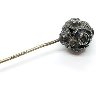 Exquisite Antique Victorian Sterling Silver Reppouse Rose Floral Topped Hat Pin 4