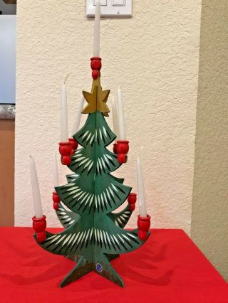 Swedish Vintage Wooden Christmas Tree W Candle Holders Hand Painted Ec 13.  5 "