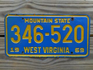 Great 1969 West Virginia License Plate Tag Number 346 520 Vintage Wv