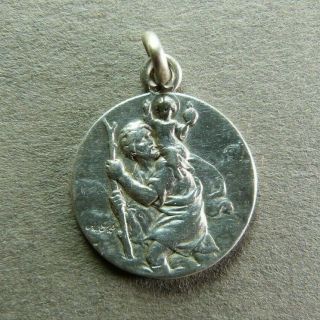 French Antique Sterling Silver Religious Pendant Saint Christopher Medal