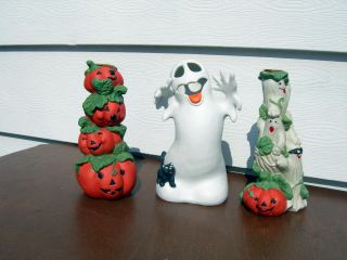 Halloween Candleholders - Pumpkins And 2 Ghosts Ceramic Set Of 3