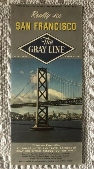 Vintage 1949 1950 The Gray Line San Francisco Travel Tourism Map Brochure