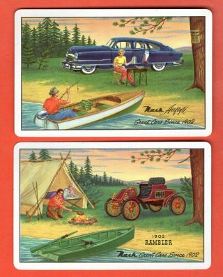 2 Single Swap Playing Cards Antique Car Ads 1902 Airflyte & Rambler Nash Vintage
