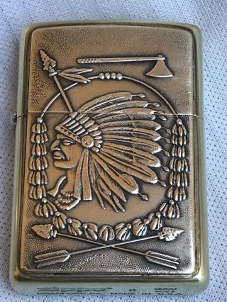 Vintage 2000 Zippo Brass Indian Chief Lighter In