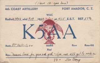 K5aa Qsl Card Fort Amador Canal Zone 1937