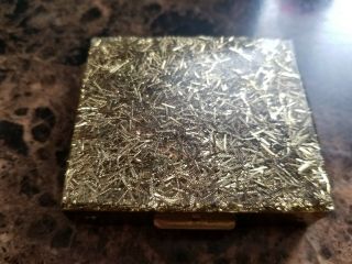 Vintage Gold Tone Glitter Top Pill Box - - 2 1/2 " X 2 3/4 " X 1/2 " - - 8 Compartments