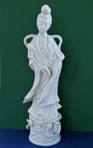 White Porcelain Asian Lotus Flower Lady Figurine