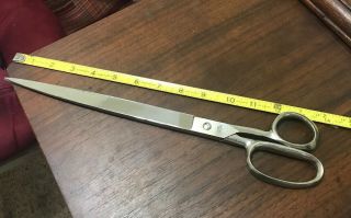 Vintage HOT DROP FORGED STEEL Scissors ITALY,  13 1/2” LONG Dressmaker Shears 2