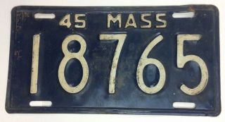 Massachusetts 1945 Old License Plate Vintage Man Cave Garage Car Auto Tag Decor