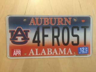 Auburn University Alabama Vanity License Plate " 4 Frost " Frosty Snowman