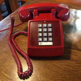 Western Electric 2500 Touch Tone Red Desk Telephone - 1972 Vintage