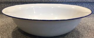 Antique White Enamel Blue Rim Wash Bowl Basin 15 1/2” X 4” Made In Germany 4