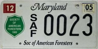2005 Rare Maryland Society Of American Foresters Special License Plate