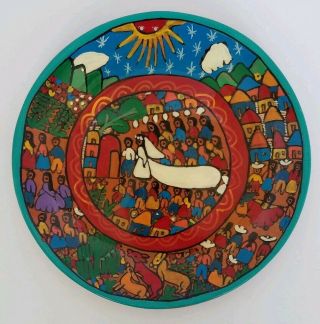 Vintage Mexican Folk Art Pottery Wedding Plate 10 " Wall Plaque Bride & Groom
