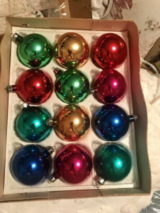 Lovely Set Of 12 Vintage Misc.  Color Mercury Glass Christmas Ornaments Poland
