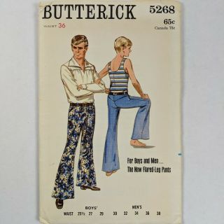 Vintage Butterick The Flared - Leg Pants Men Boys 70s Style 5268 Waist 36