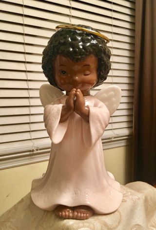 Adorable African American Little Girl Winking Black Angel Figurine