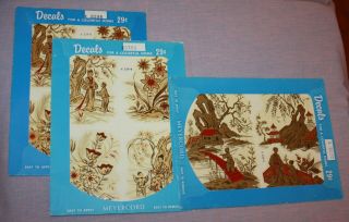 3 Vintage Meyercord Decals 2 - X529b And 1 X529c Asian Decor Furniture