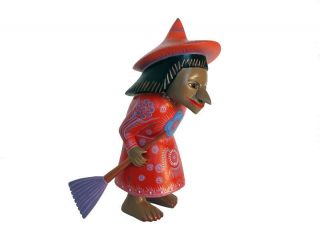 Barefoot Witch Figurine - Collectible,  Oaxacan Wood Carving By Ana Xuana.  Signed