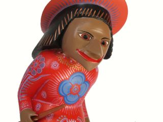 BAREFOOT WITCH Figurine - Collectible,  Oaxacan Wood Carving By Ana Xuana.  Signed 3