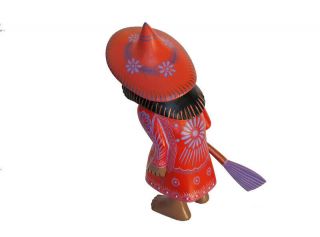 BAREFOOT WITCH Figurine - Collectible,  Oaxacan Wood Carving By Ana Xuana.  Signed 4