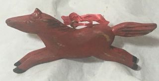Vintage Hand Carved & Painted Horse Tree Ornament Red Running Horse Christmas