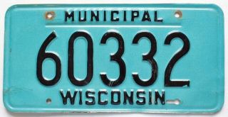 Vintage Blue Wisconsin 1969 - 1989 Municipal City Government License Plate,  60332