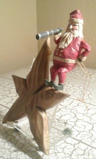 House Of Hatten Wood Santa On Gold Star With Telescope Large Ornament