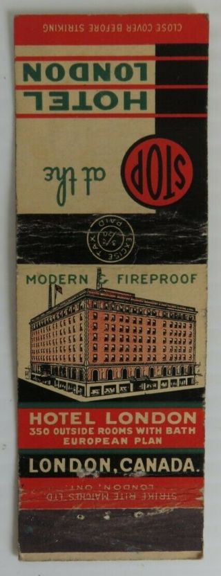 Vintage Hotel London Ontario Matchbook Cover (inv24178)