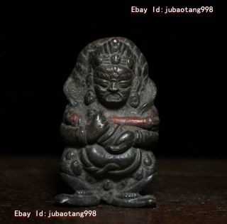 Old Tibet Buddhism Bronze Black Jambhala Mammon Money Wealth God Buddha Statue