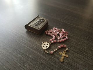 Antique Rosary Box Maria With Glass Rosary