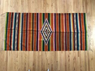 Vintage Mexican Saltillo Serape Blanket Fine Weave 36” X 77”